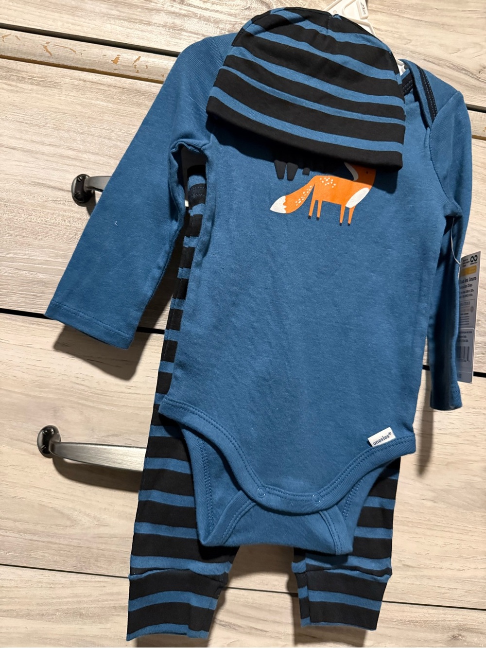 Gerber Blue Fox Graphic One-Piece Set with Striped Hat